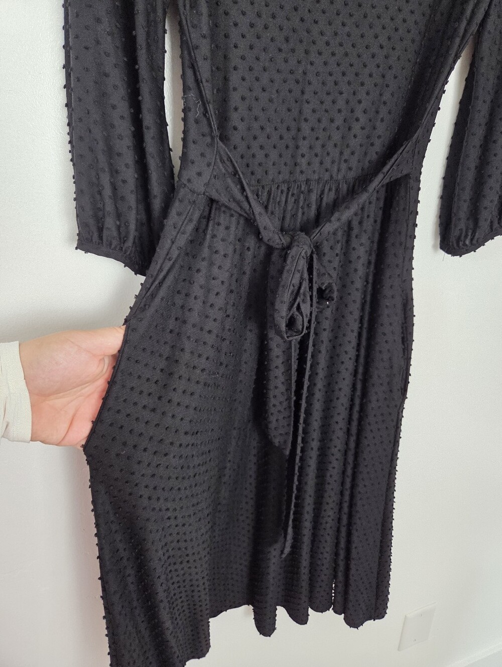 Black Swiss Dot Midi Dress Modest Monochrome Preppy Teacher Church Small Reborn - Picture 8 of 10